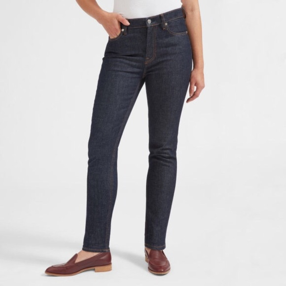 EVERLANE Dark Indigo High Rise Skinny Ankle Jeans